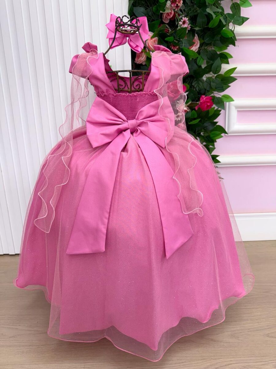 Vestido Infantil Longo Banana Club Diamante Rosa Chiclete