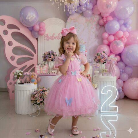 Vestido Infantil Jardim Encantado Marie Rosa Flores Modelo 2