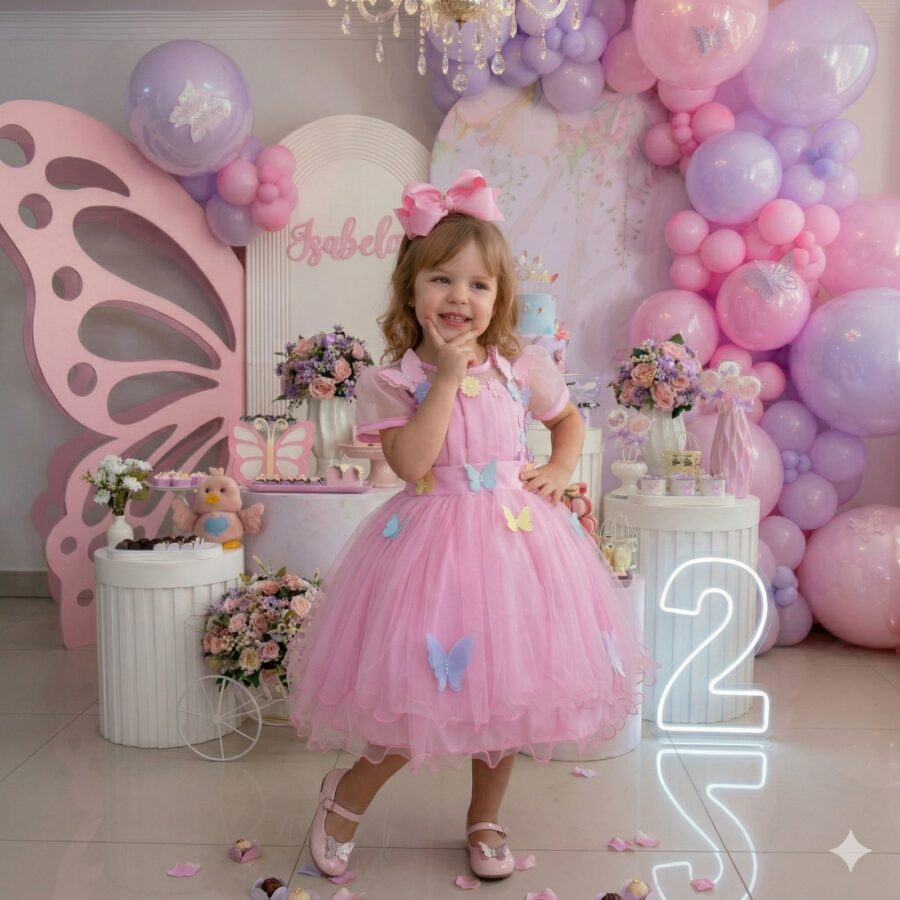 Vestido Infantil Jardim Encantado Marie Rosa Flores Modelo 2