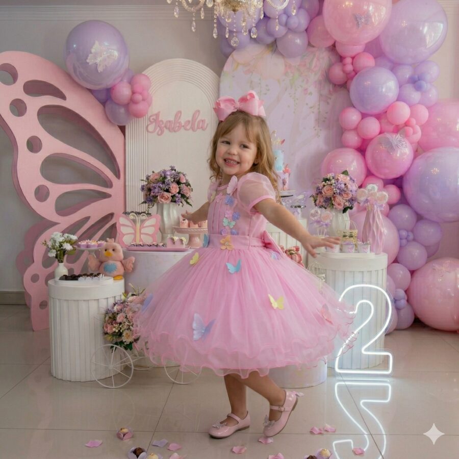 Vestido Infantil Jardim Encantado Marie Rosa Flores Modelo 2