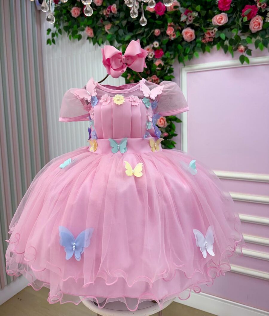 Vestido Infantil Jardim Encantado Marie Rosa Flores Modelo 2