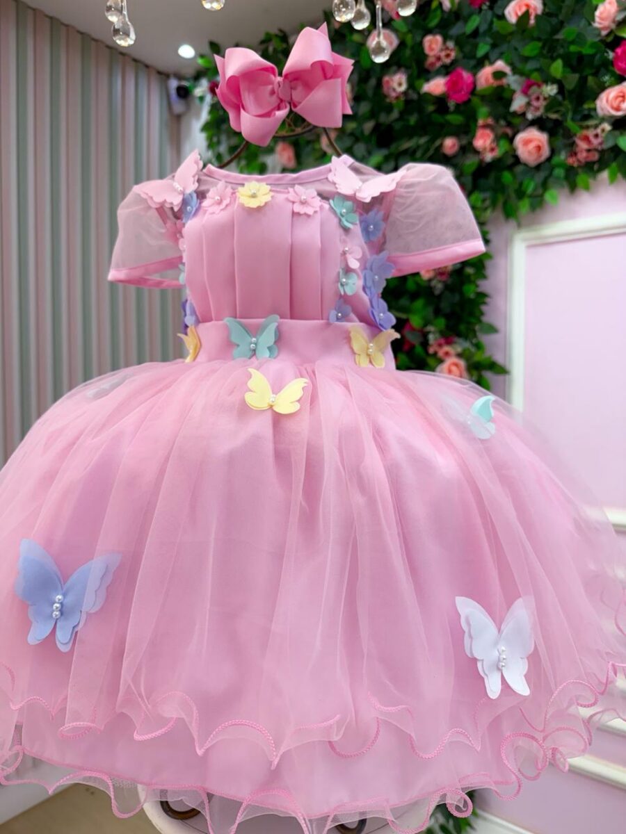 Vestido Infantil Jardim Encantado Marie Rosa Flores Modelo 2