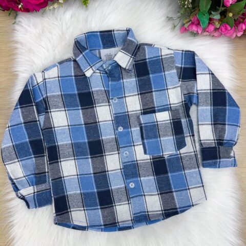 Camisa Flanelada Xadrez Junina Infantil James Azul