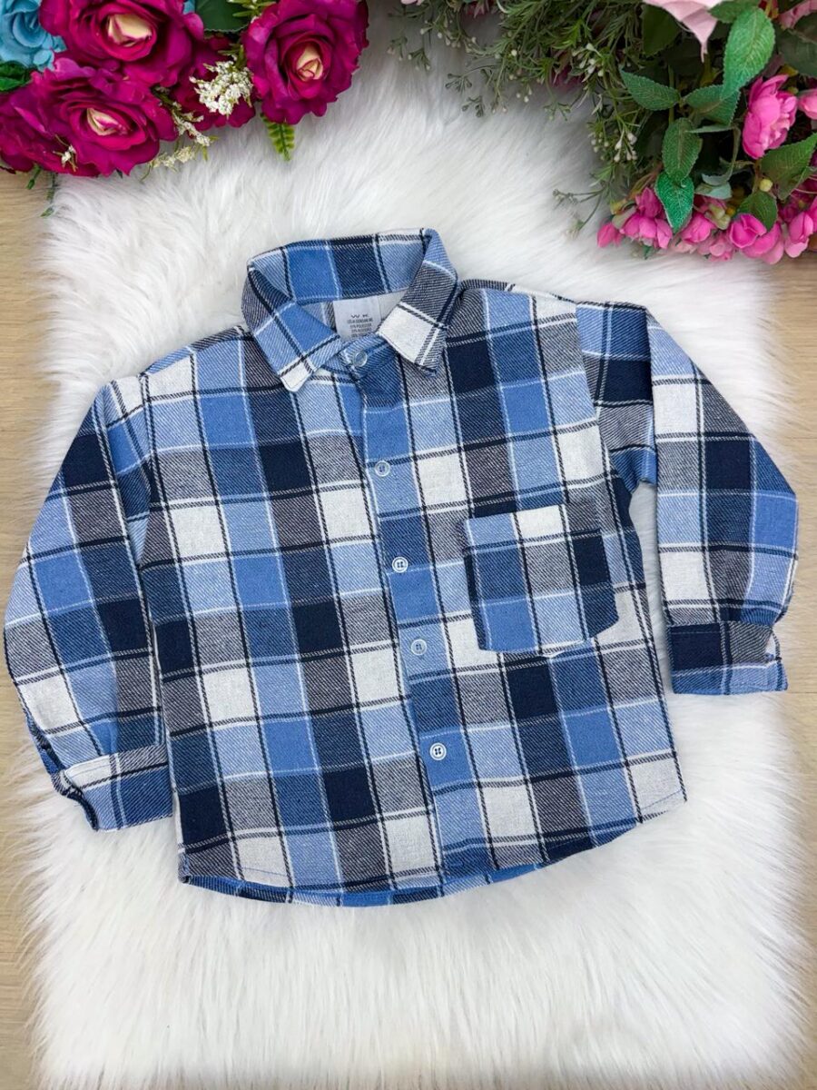 Camisa Flanelada Xadrez Junina Infantil James Azul