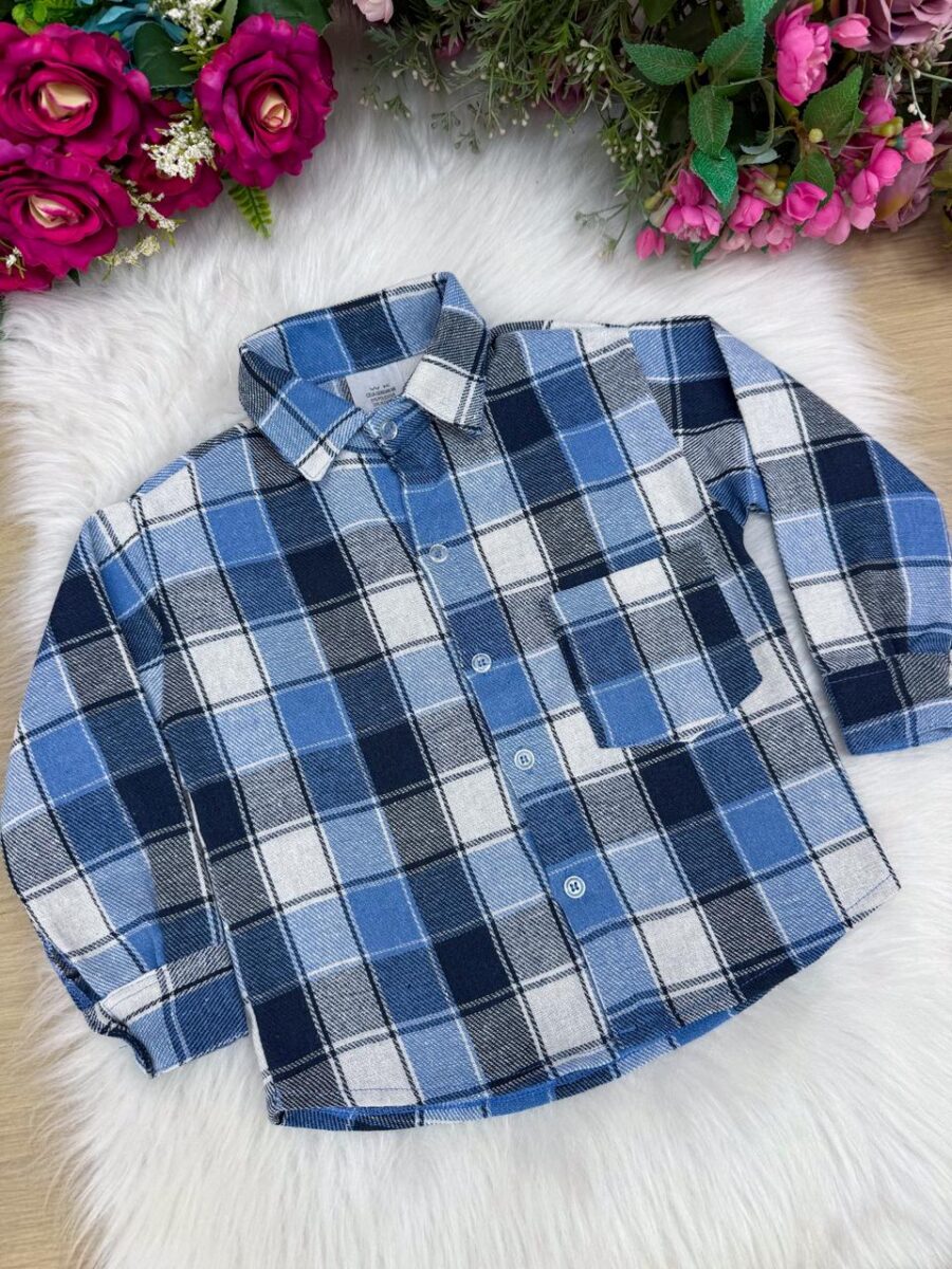 Camisa Flanelada Xadrez Junina Infantil James Azul