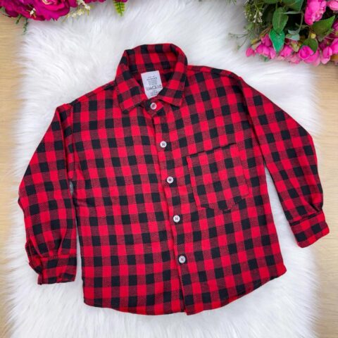 Camisa Flanelada Xadrez Junina Infantil Jason Vermelha
