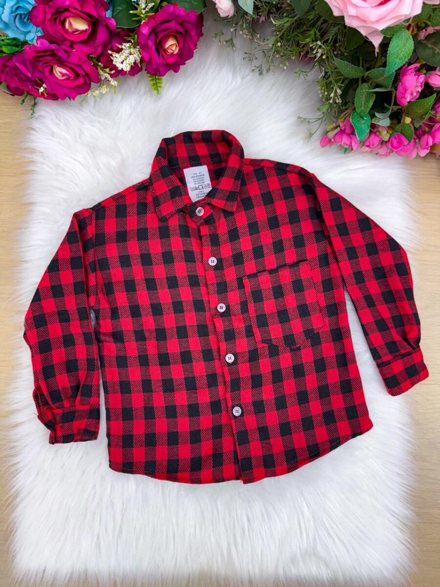 Camisa Flanelada Xadrez Junina Infantil Jason Vermelha