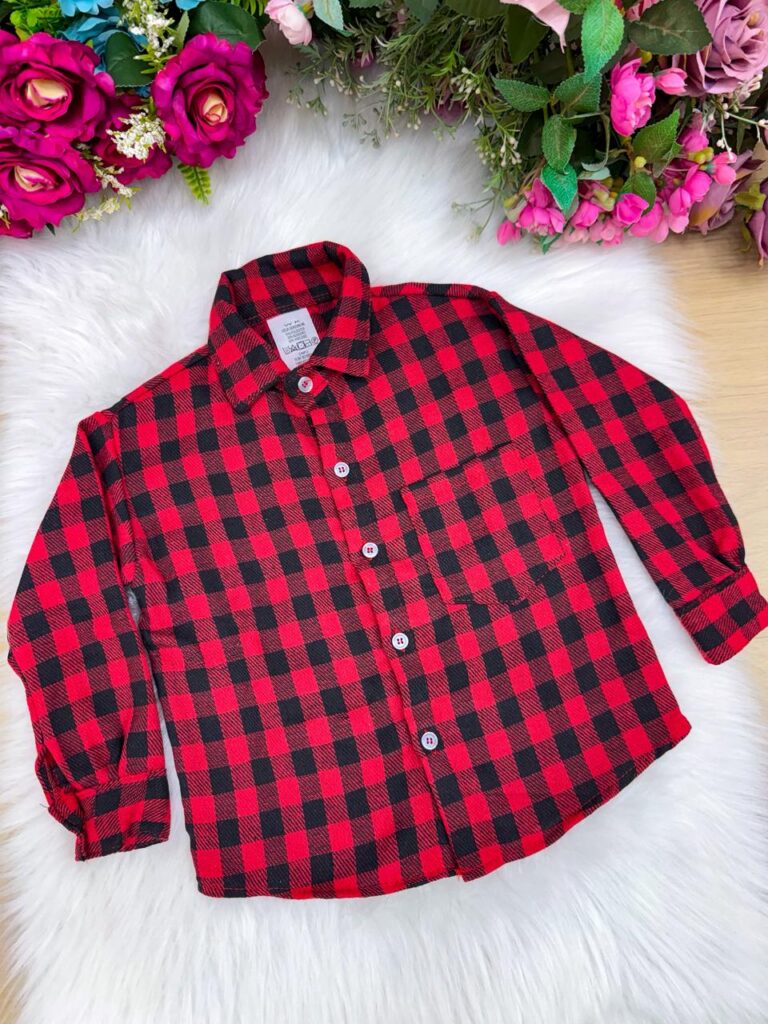 Camisa Flanelada Xadrez Junina Infantil Jason Vermelha