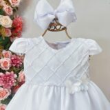Vestido Bebê Branco Batizado Busto com Nervuras