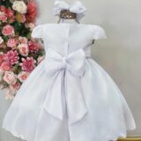 Vestido Bebê Branco Batizado Busto com Nervuras