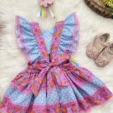 Romper Bebê Junino Lilás e Azul com Laço de Chapéuzinho