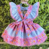 Romper Bebê Junino Lilás e Azul com Laço de Chapéuzinho