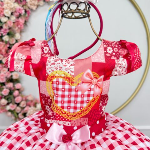 Vestido Junino Infantil Caipira Xadrez Vermelho São João