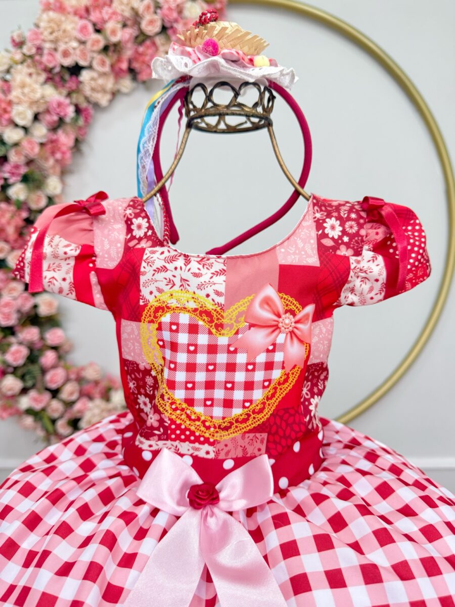 Vestido Junino Infantil Caipira Xadrez Vermelho São João