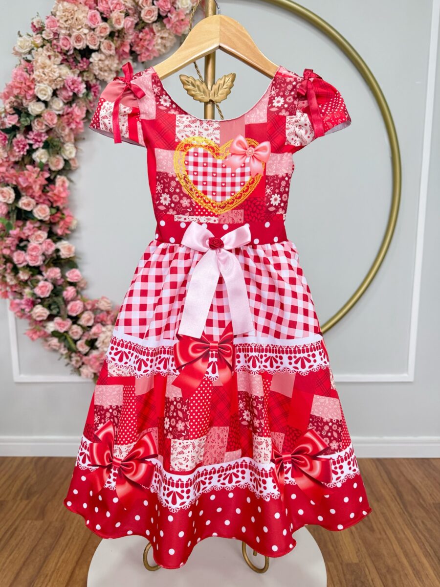 Vestido Junino Infantil Caipira Xadrez Vermelho São João