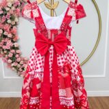 Vestido Junino Infantil Caipira Xadrez Vermelho São João