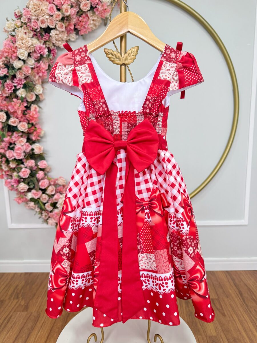 Vestido Junino Infantil Caipira Xadrez Vermelho São João