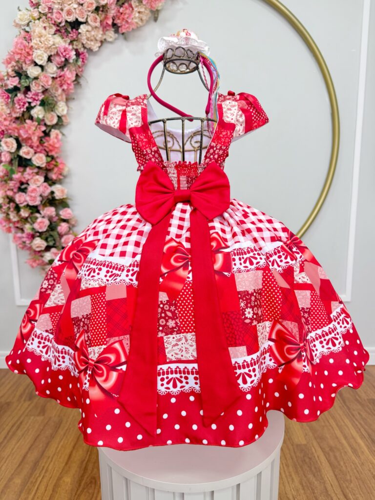 Vestido Junino Infantil Caipira Xadrez Vermelho São João