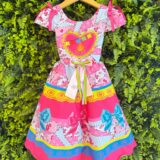 Vestido Junino Infantil Caipira Arraiá Rosa e Azul