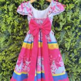 Vestido Junino Infantil Caipira Arraiá Rosa e Azul