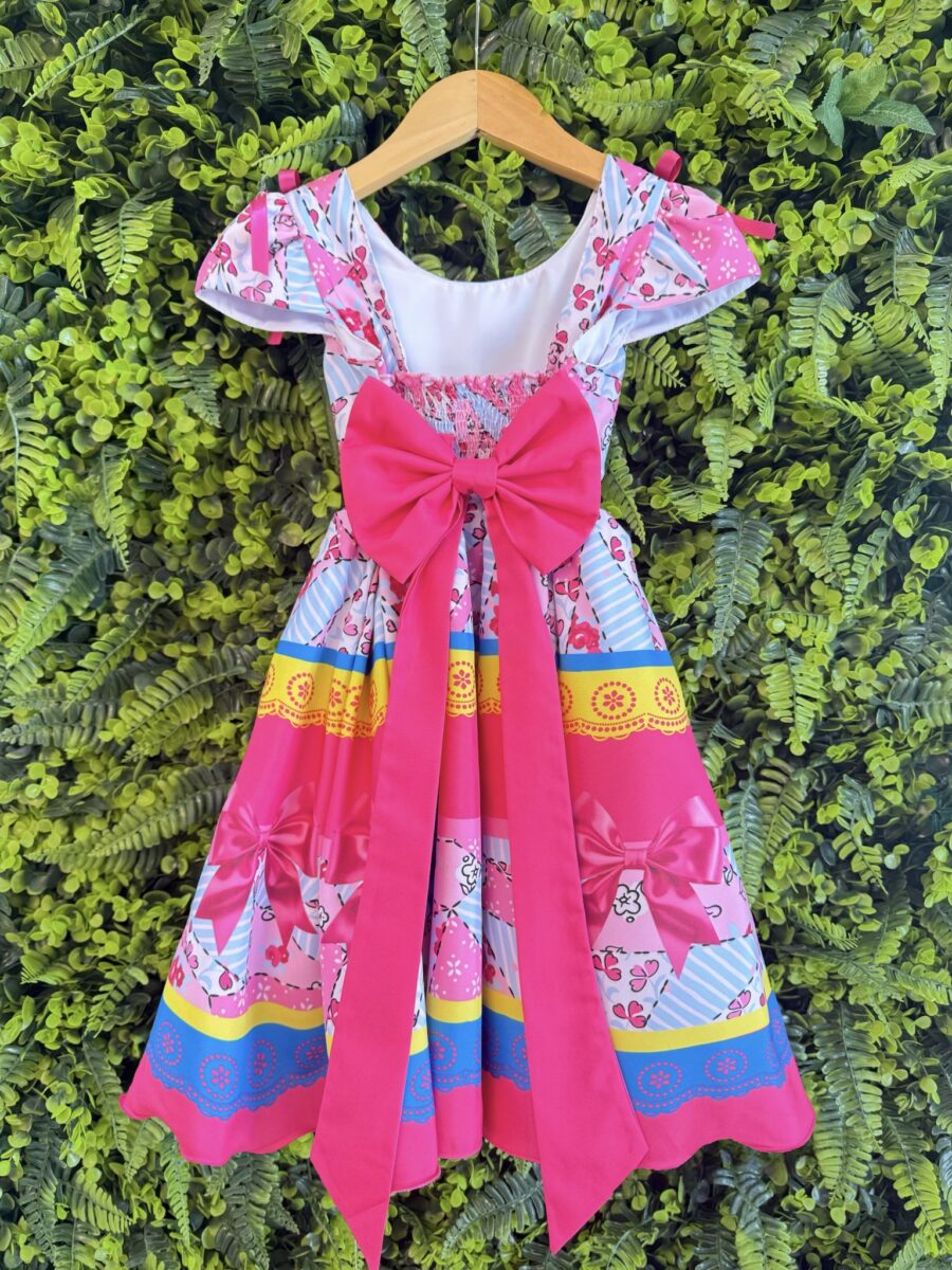 Vestido Junino Infantil Caipira Arraiá Rosa e Azul