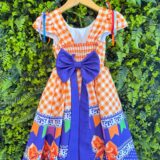 Vestido Junino Infantil Caipira Arraiá Xadrez Laranja