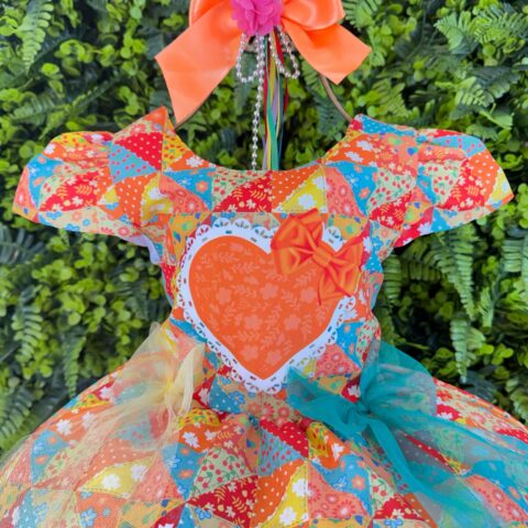 Vestido Junino Infantil Caipira São João Colorido Laranja