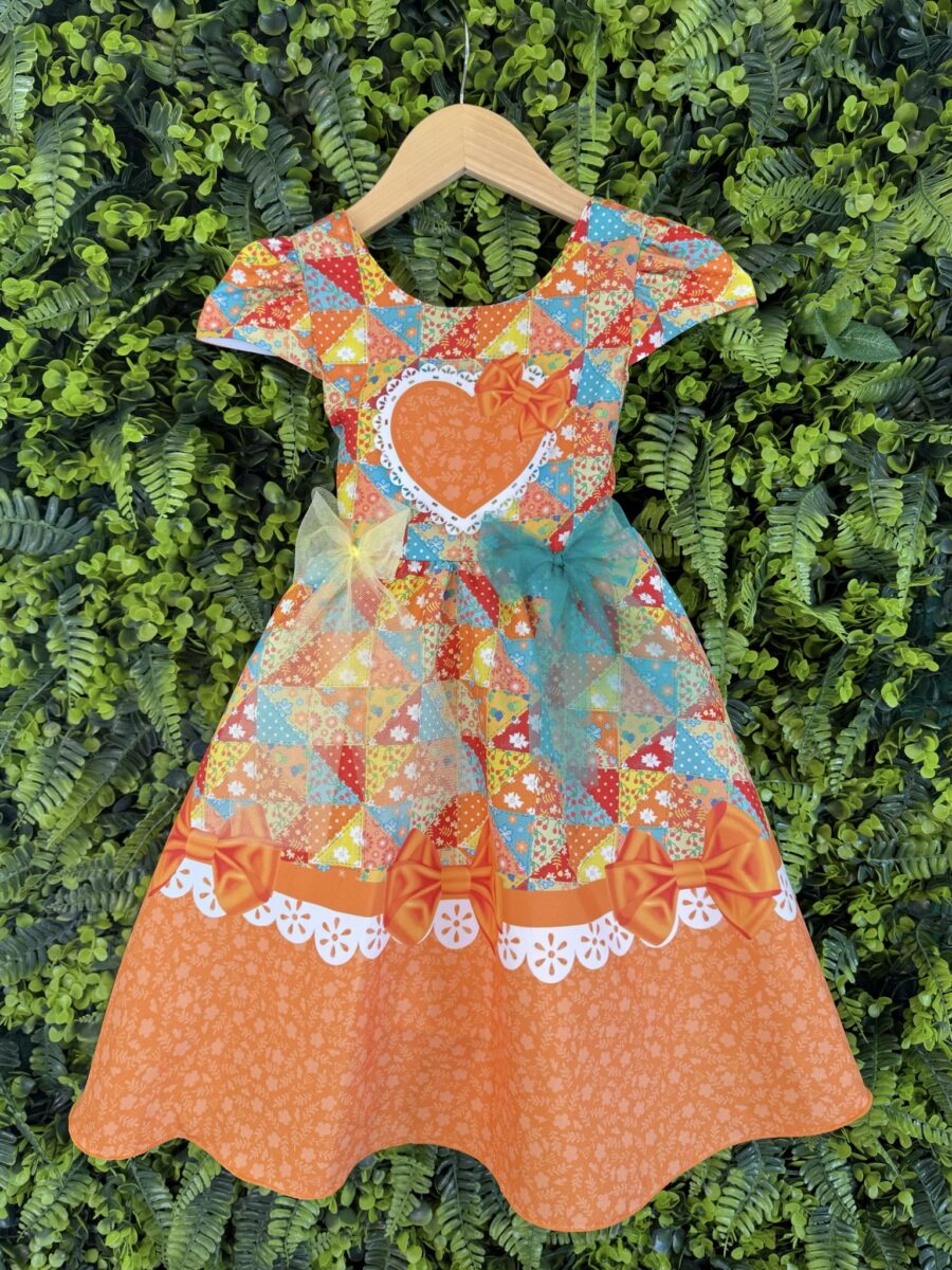 Vestido Junino Infantil Caipira São João Colorido Laranja