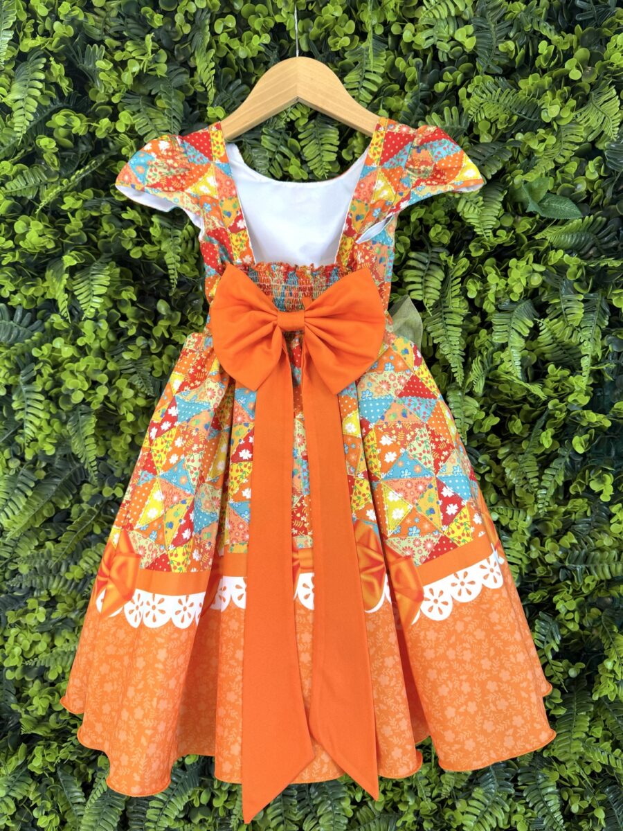 Vestido Junino Infantil Caipira São João Colorido Laranja