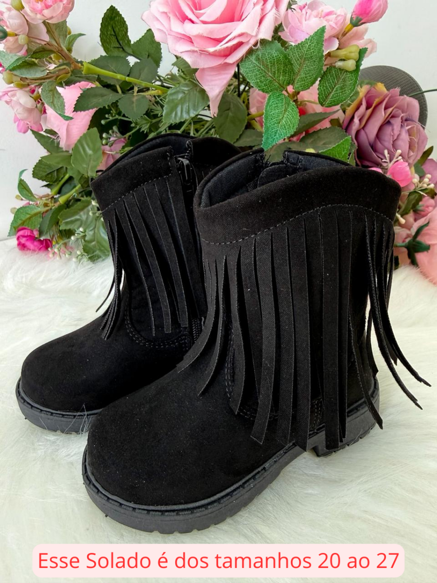 Bota Infantil StarPink Love Texana com Franjas Preta