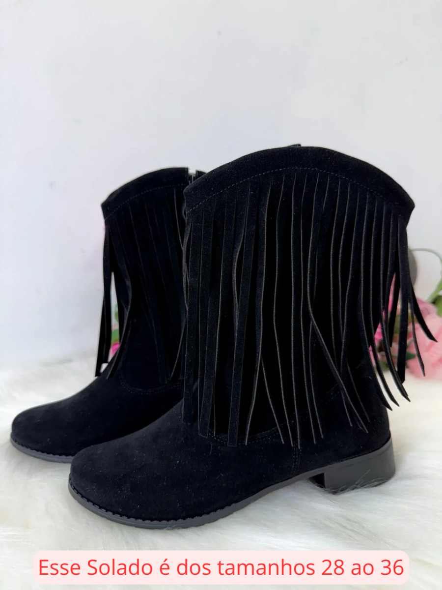 Bota Infantil StarPink Love Texana com Franjas Preta
