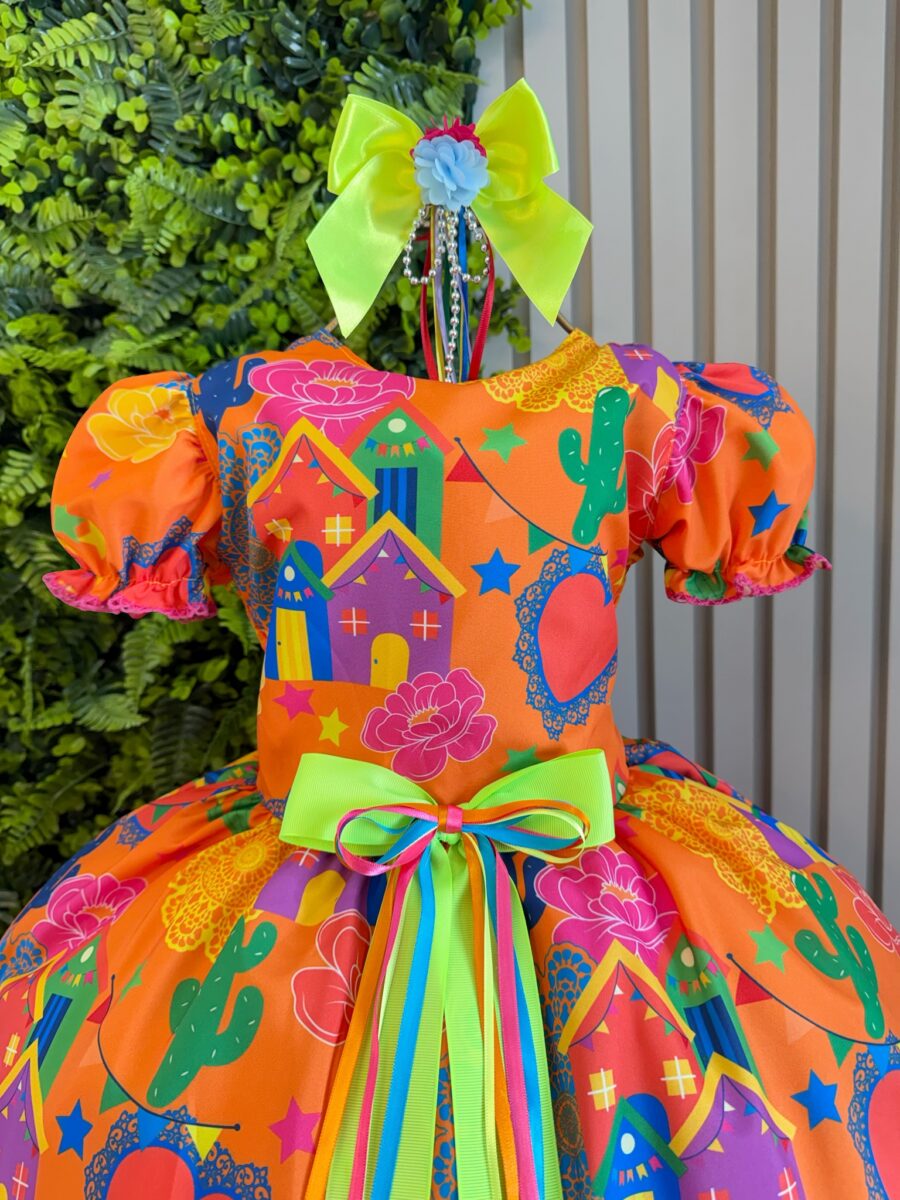 Vestido Junino Infantil Arraiá Laranja Festa São João