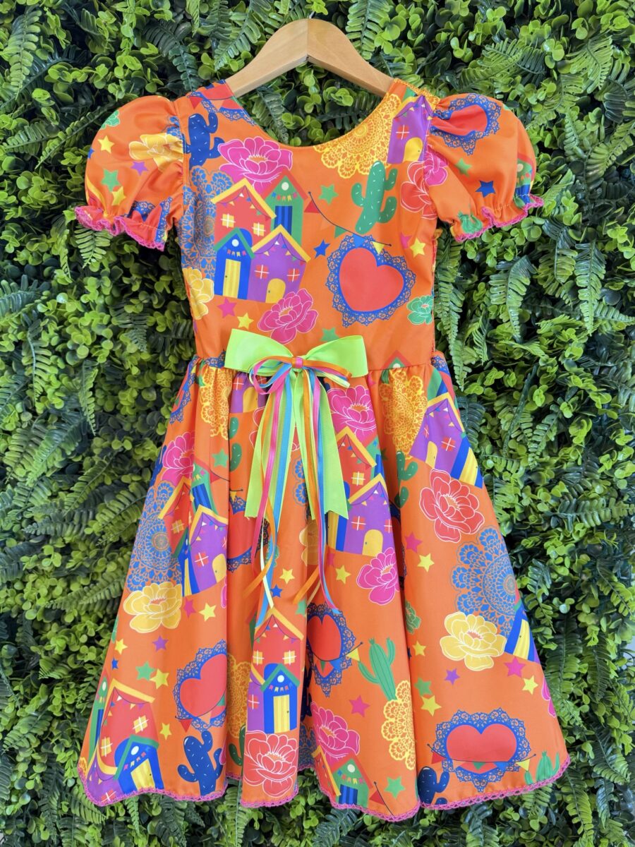 Vestido Junino Infantil Arraiá Laranja Festa São João