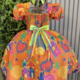 Vestido Junino Infantil Arraiá Laranja Festa São João