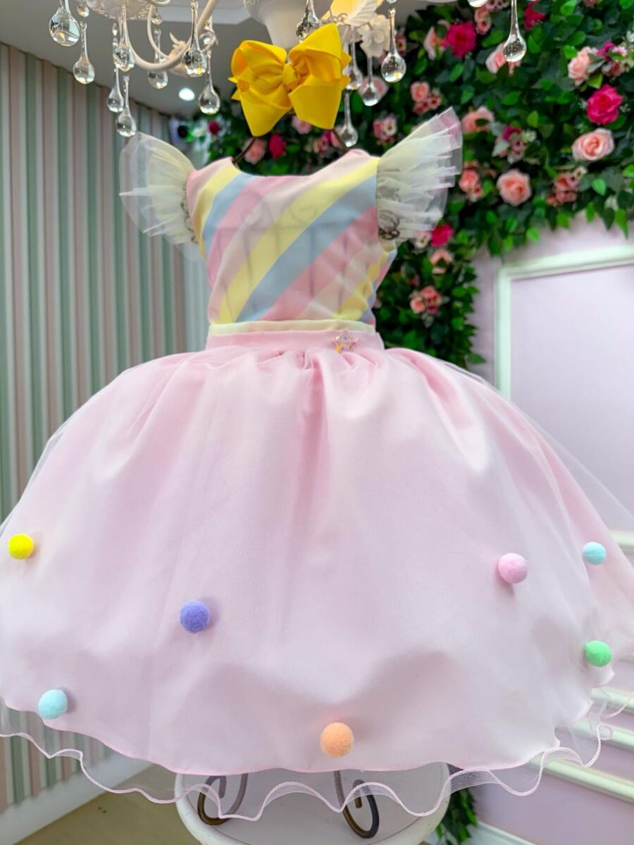 Vestido Infantil Temático Circo Candy Mini Miss Pompons