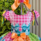 Vestido Junino Infantil Caipira Arraiá Rosa Colorido