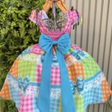 Vestido Junino Infantil Caipira Arraiá Rosa Colorido