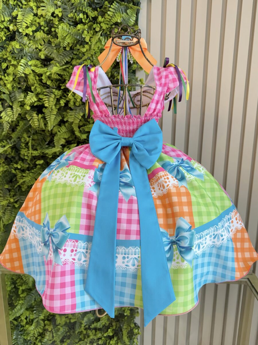 Vestido Junino Infantil Caipira Arraiá Rosa Colorido