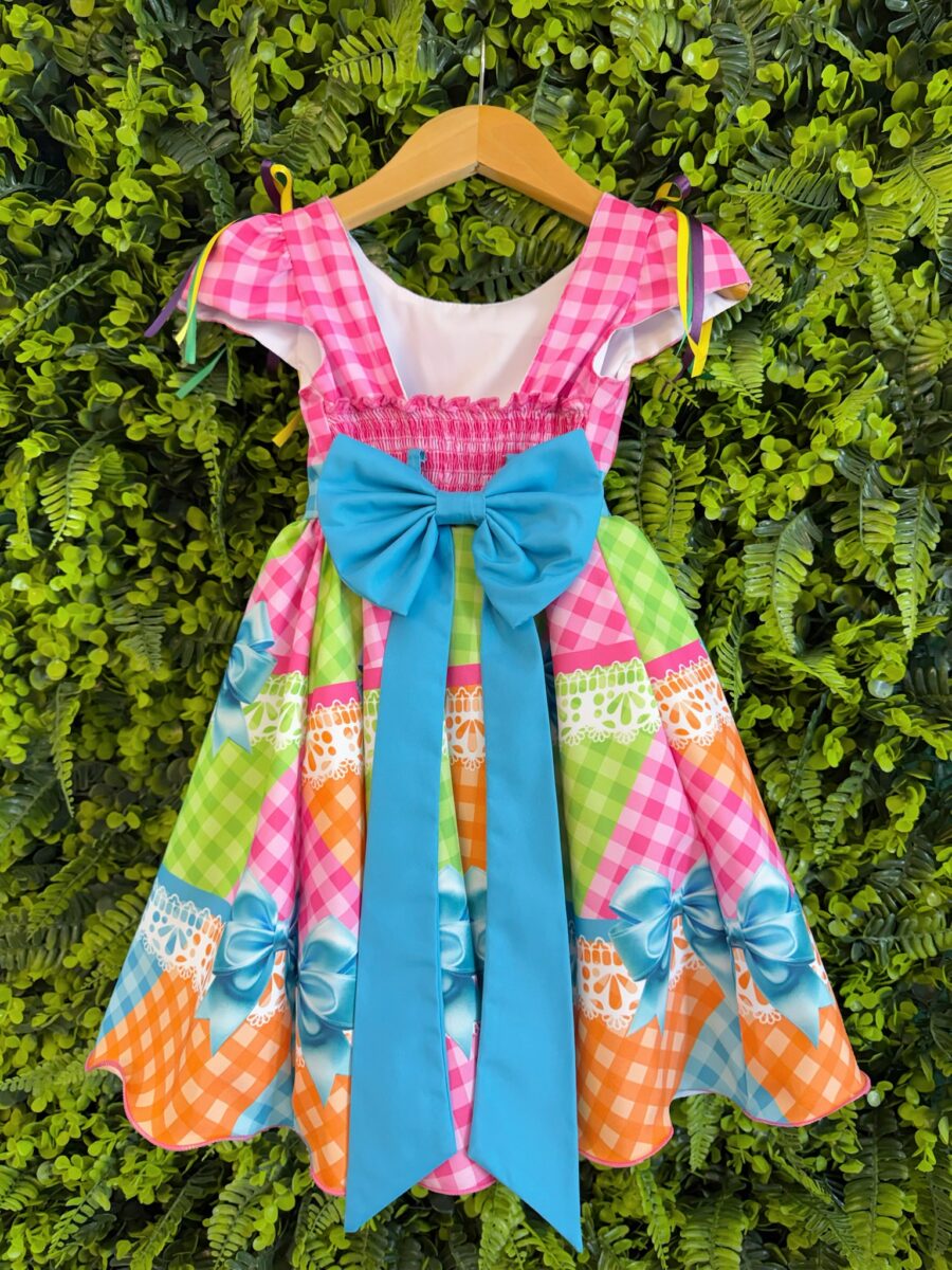 Vestido Junino Infantil Caipira Arraiá Rosa Colorido