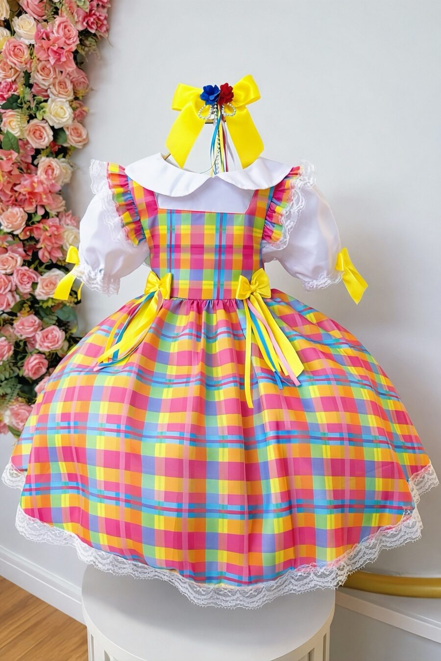 Conjunto Junino Infantil Blusa Branca Saia Xadrez Colorida