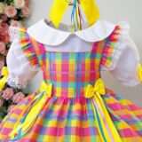 Conjunto Junino Infantil Blusa Branca Saia Xadrez Colorida