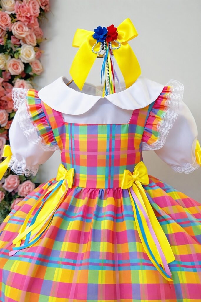 Conjunto Junino Infantil Blusa Branca Saia Xadrez Colorida