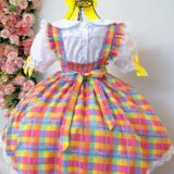 Conjunto Junino Infantil Blusa Branca Saia Xadrez Colorida