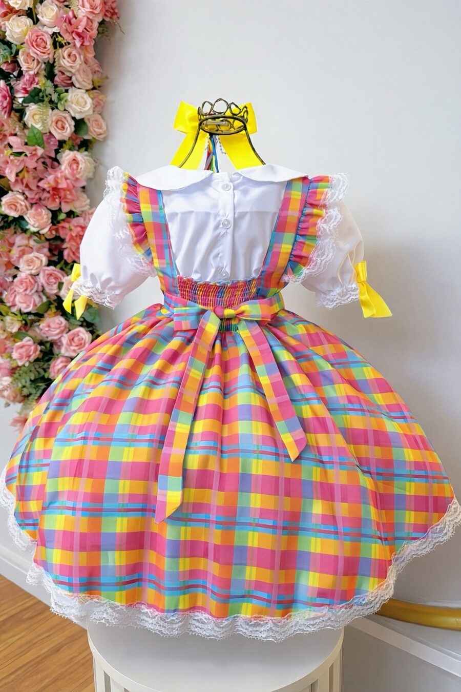 Conjunto Junino Infantil Blusa Branca Saia Xadrez Colorida