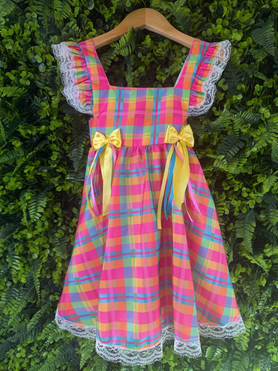 Conjunto Junino Infantil Blusa Branca Saia Xadrez Colorida