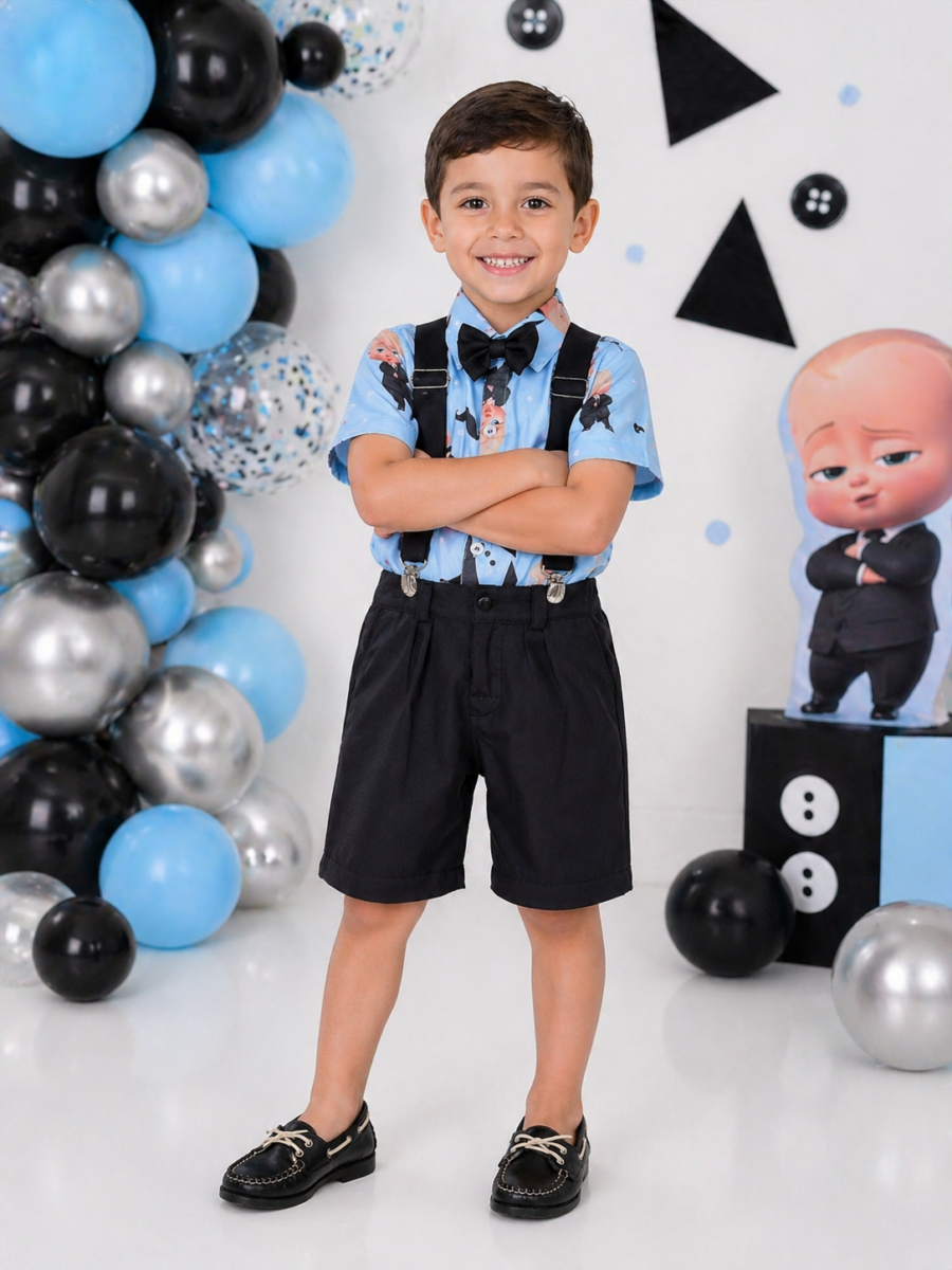 Conjunto Infantil Poderoso Chefinho Short Suspensório Camisa