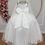 Vestido Infantil Longo Off White com Borboletas Festa