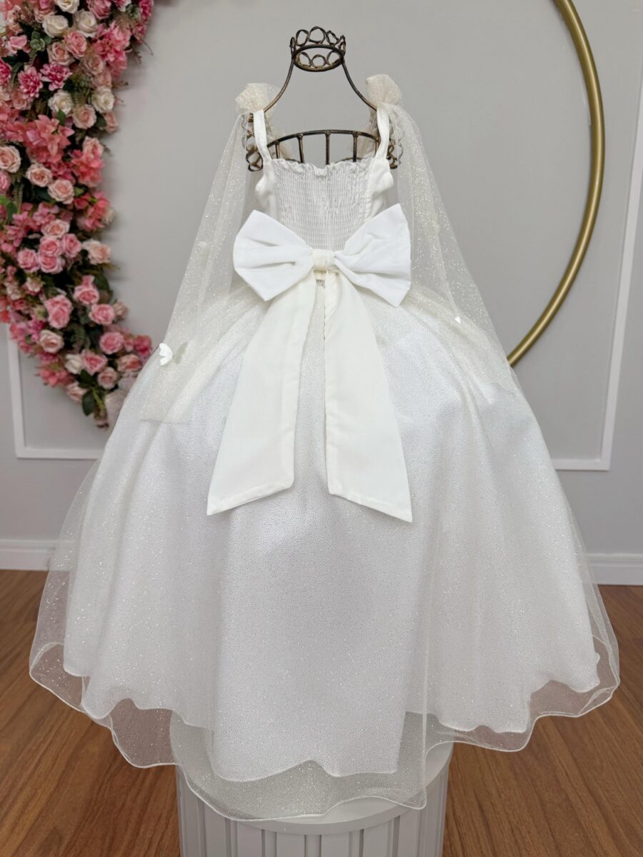 Vestido Infantil Longo Off White com Borboletas Festa