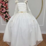 Vestido Infantil Longo Off White com Borboletas Festa
