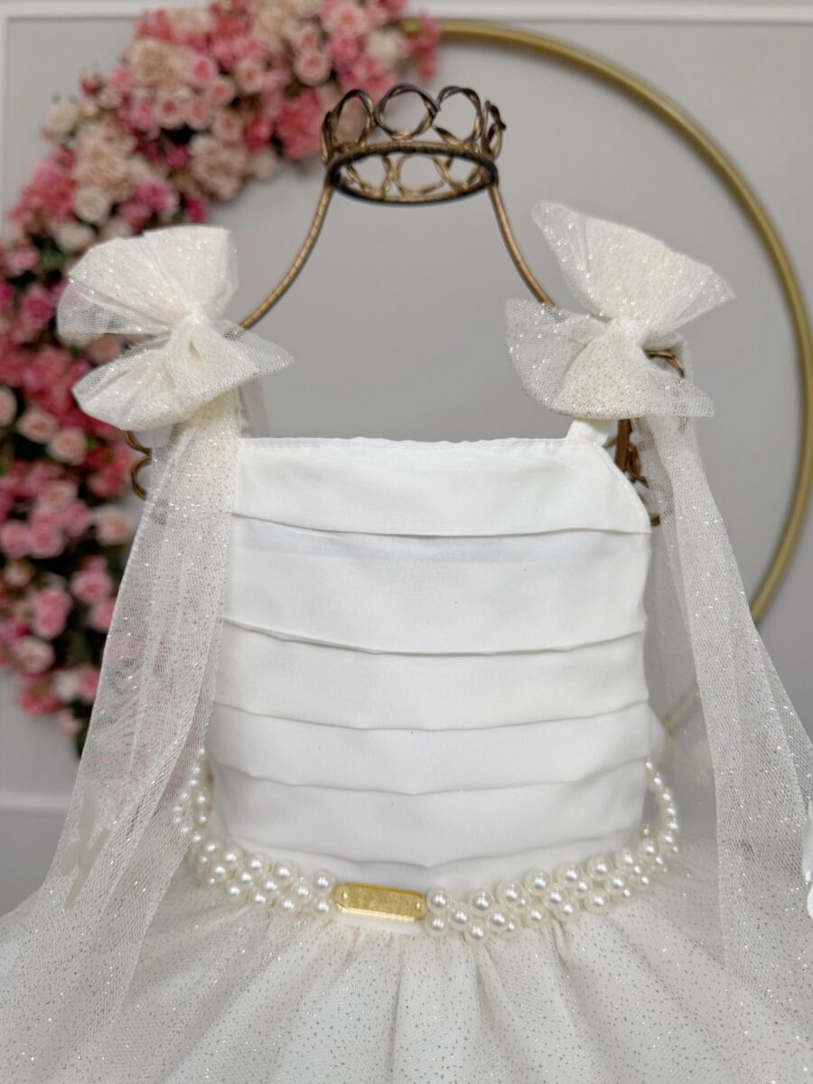 Vestido Infantil Longo Off White com Borboletas Festa
